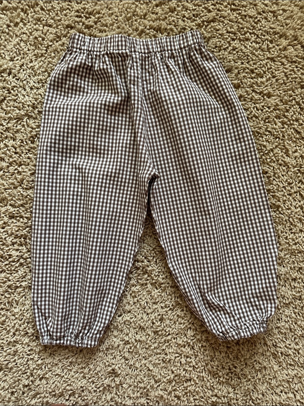 Kids Elastic Waist Gingham Jogger Pants - Brown/White